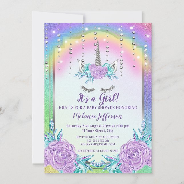 Unicorn Baby Shower Invitations (Front)