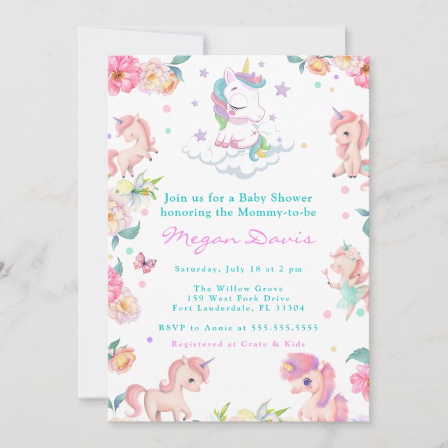 Unicorn Baby Shower Invitations (Front)