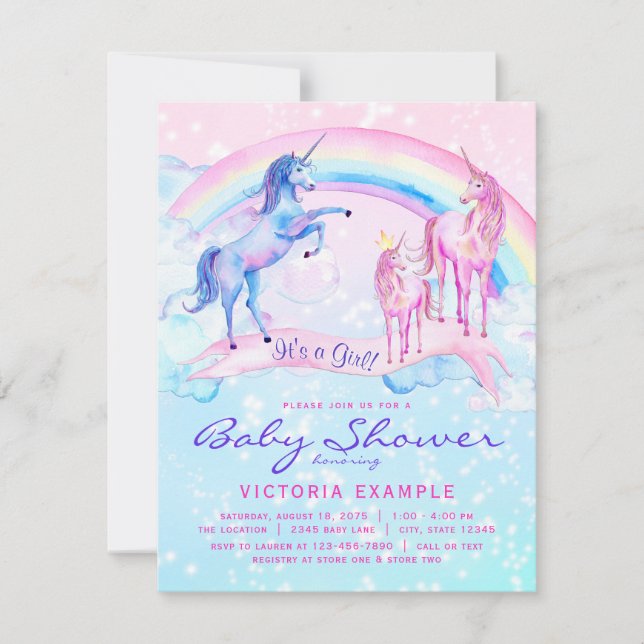 Unicorn Baby Shower Invitations Pastel Unicorn (Front)
