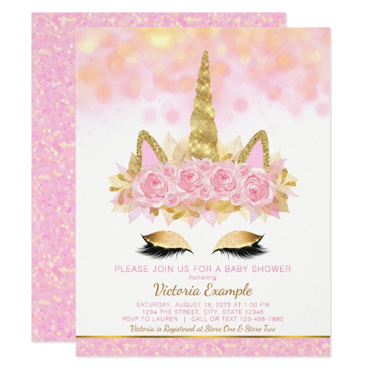 Unicorn Baby Shower Invitations Pink Gold Unicorn Zazzle Co Uk