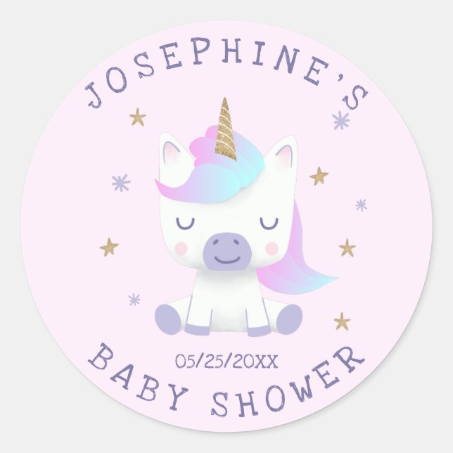 Unicorn Baby Shower Magical Classic Round Sticker (Front)
