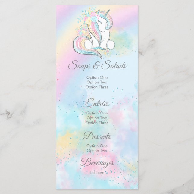 Unicorn Baby Shower Menus (Front)