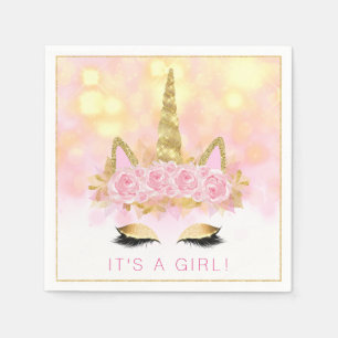 Unicorn Baby Shower Napkins Pink Gold Unicorn Face