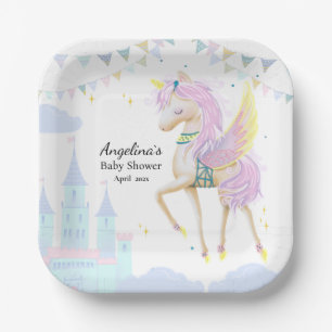 Unicorn Baby Shower Paper Plate. Plate