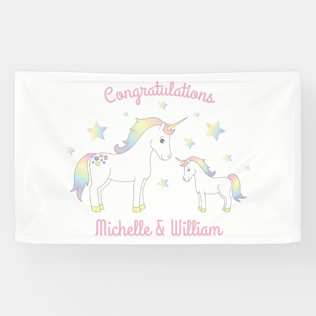 Unicorn Baby Shower Pastel Rainbow Cute Banner (Horizontal)