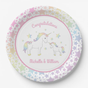 Unicorn Baby Shower Pastel Rainbow Cute Paper Plate