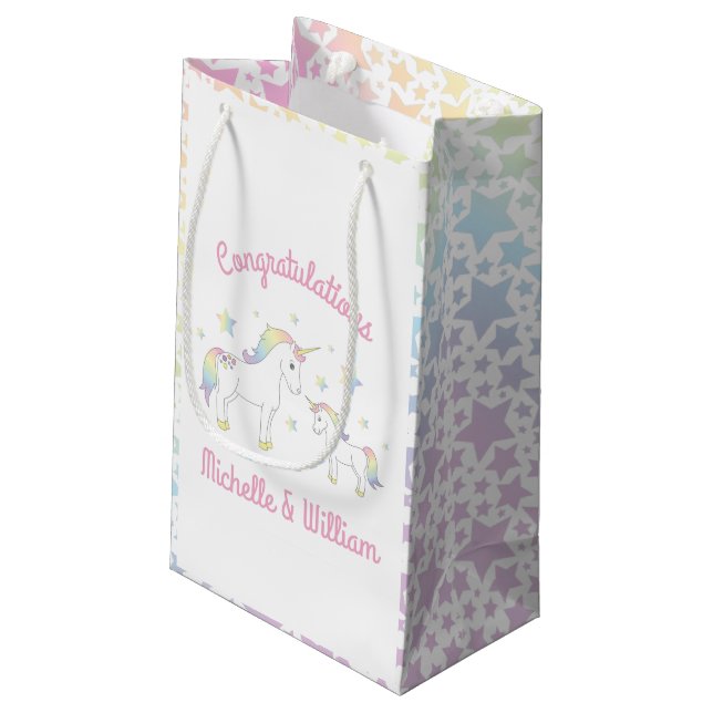 Unicorn Baby Shower Pastel Rainbow Cute Small Gift Bag (Back Angled)