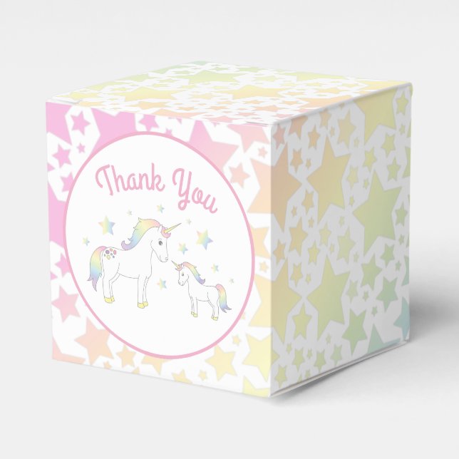 Unicorn Baby Shower Pastel Rainbow Favour Box (Front Side)