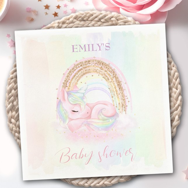 Unicorn Baby Shower Pastel Rainbow Paper Napkins (Unicorn Baby Shower Pastel Rainbow Paper Napkins)