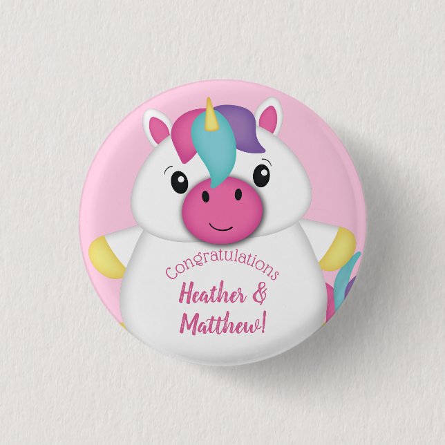 Unicorn Baby Shower Pink 3 Cm Round Badge (Front)