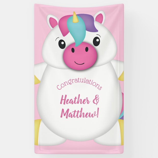 Unicorn Baby Shower Pink Banner (Vertical)