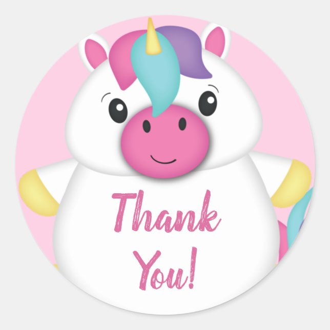 Unicorn Baby Shower Pink Classic Round Sticker (Front)