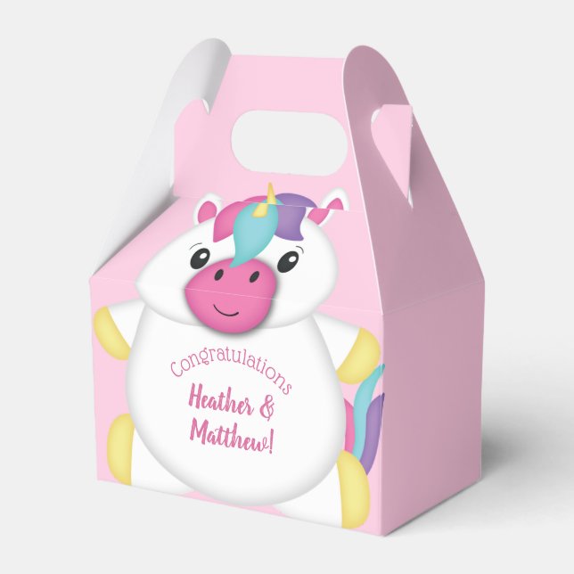 Unicorn Baby Shower Pink Favour Box (Front Side)