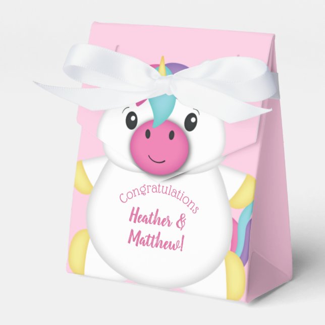 Unicorn Baby Shower Pink Favour Box (Front Side)