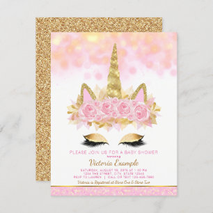 Unicorn Baby Shower Pink Gold Unicorn Face Invitation