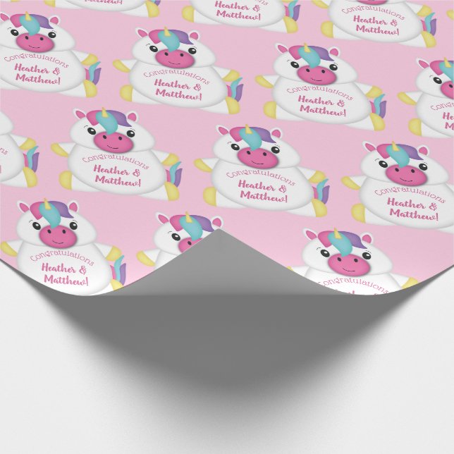 Unicorn Baby Shower Pink Wrapping Paper (Corner)
