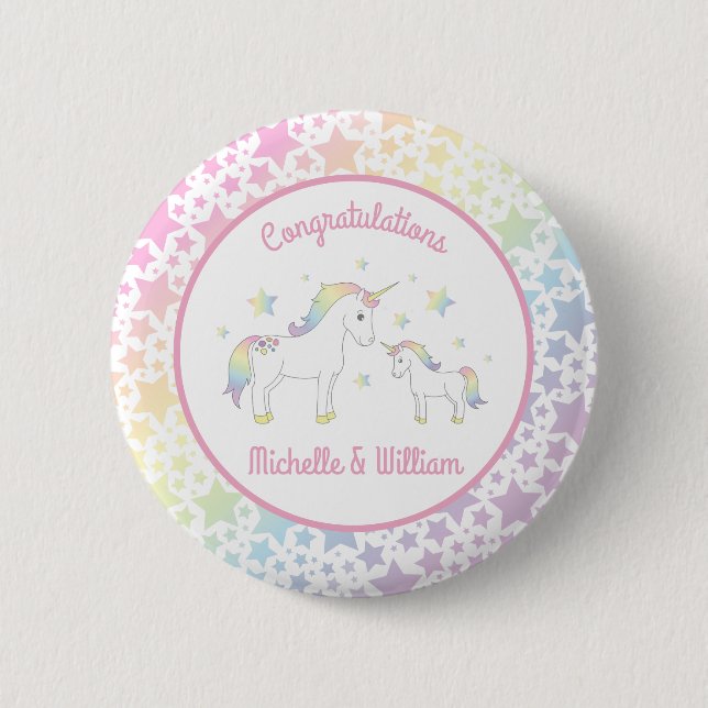 Unicorn Baby Shower Rainbow Pastel 6 Cm Round Badge (Front)
