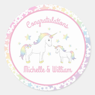 Unicorn Baby Shower Rainbow Pastel Classic Round Sticker
