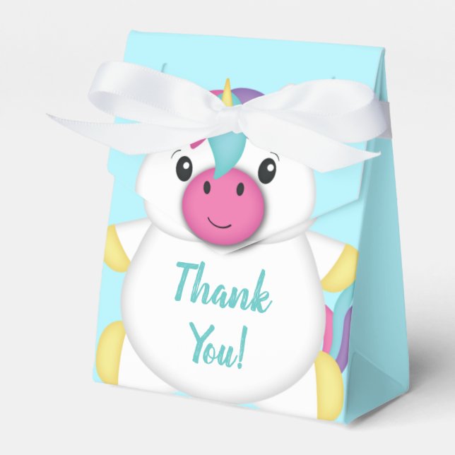 Unicorn Baby Shower Teal Favour Box (Front Side)