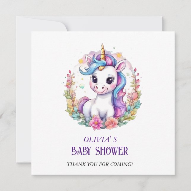 Unicorn baby shower  thank you card (Front)