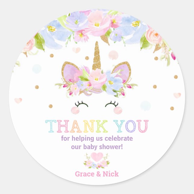 Unicorn Baby Shower Thank You Favour Sticker Label (Front)