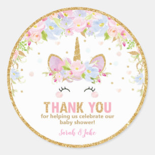Unicorn Baby Shower Thank You Favour Sticker Label