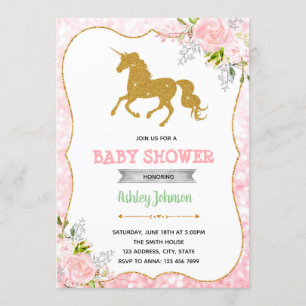 Unicorn baby shower theme party invitation