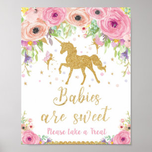 Unicorn Baby Shower Treat Favour Sign Poster Girl