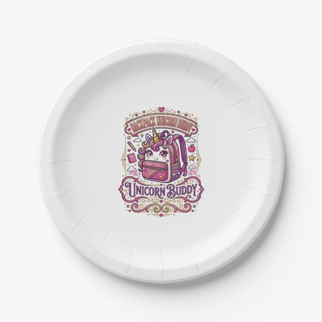 Unicorn Backpack Unicorn Buddy Stylish Merch Desig Paper Plate (Front)