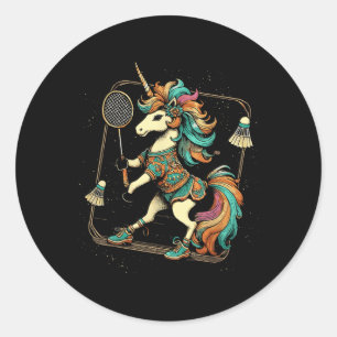 Unicorn Badminton Player Shuttle  Classic Round Sticker