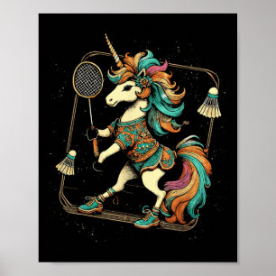 Unicorn Badminton Player Shuttle  Poster