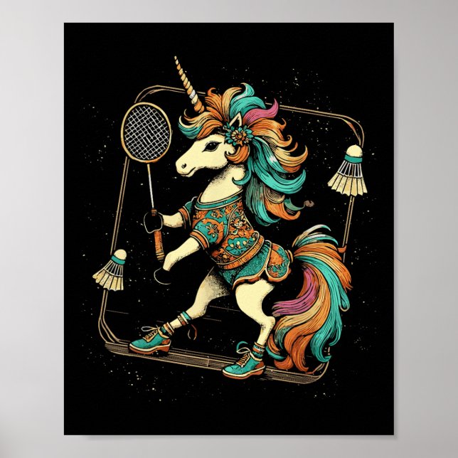 Unicorn Badminton Player Shuttle  Poster (Front)
