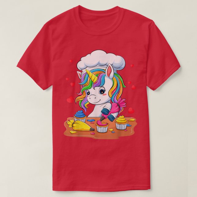 Unicorn Baking Cake Cupcakes Rainbow Kids Girls  T-Shirt (Design Front)