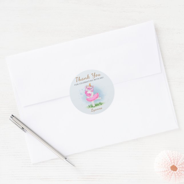 Unicorn Ballerina 4th Birthday Thank You  Classic Round Sticker (Envelope)
