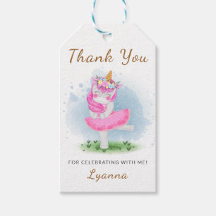 Unicorn Ballerina 4th Birthday Thank You Gift Tags