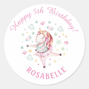Unicorn Ballerina Girly PInk Birthday Party Classic Round Sticker