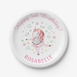 Unicorn Ballerina Girly PInk Birthday Party Paper Plate