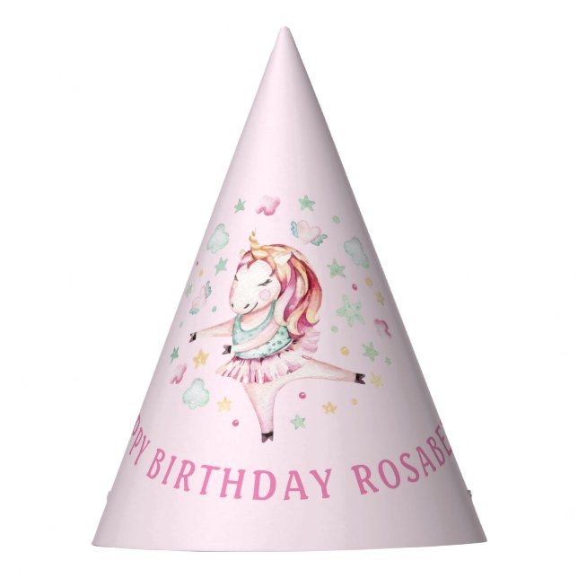 Unicorn Ballerina Girly PInk Birthday Party Party Hat (Front)