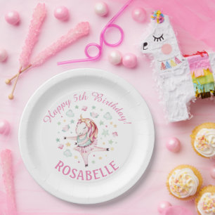 Unicorn Ballerina PInk Birthday Party  Paper Plate