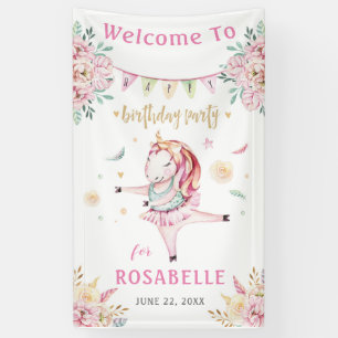 Unicorn Ballerina Pink Floral Birthday Welcome Banner