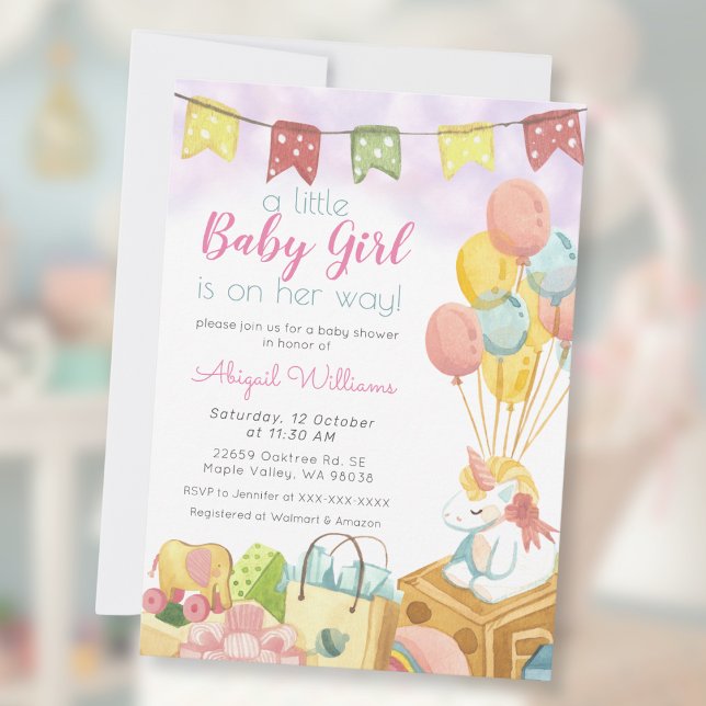 Unicorn Balloon Party/ Girl on Her Way Baby Shower Invitation (Creator Uploaded)