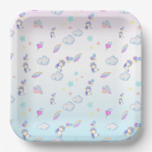 Unicorn balloon rainbow gradient birthday party paper plate