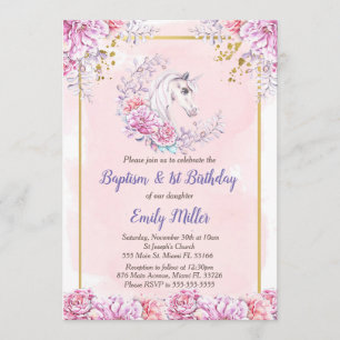 Unicorn baptism and birthday invitation