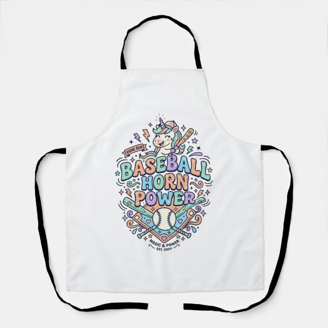 Unicorn Baseball Horn Power Kawaii Vector Design_1 Apron (Front)
