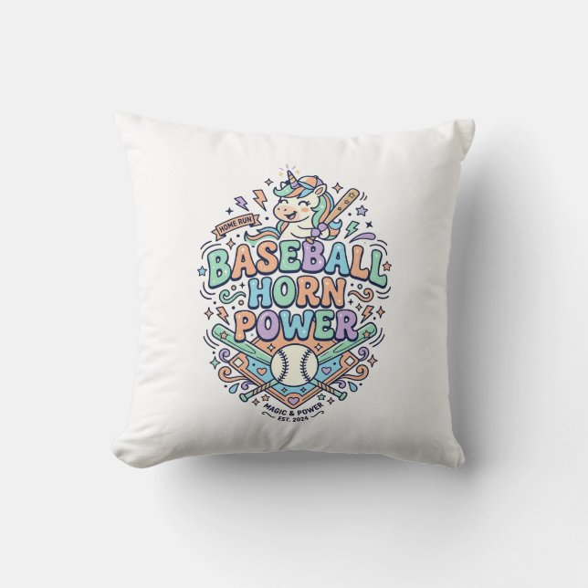 Unicorn Baseball Horn Power Kawaii Vector Design_1 Cushion (Front)