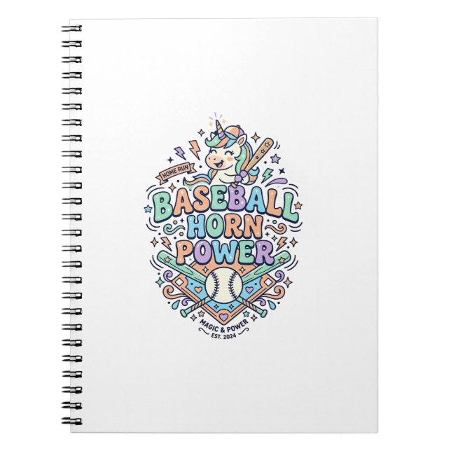 Unicorn Baseball Horn Power Kawaii Vector Design_1 Notebook (Front)