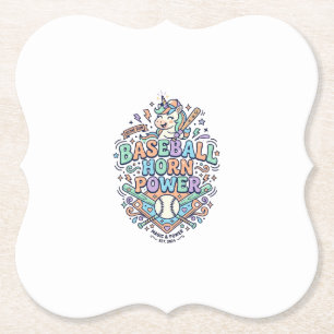 Unicorn Baseball Horn Power Kawaii Vector Design_1 Paper Coaster