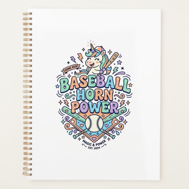Unicorn Baseball Horn Power Kawaii Vector Design_1 Planner (Front)