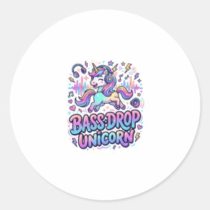 Unicorn Bass Drop Unicorn Gift Idea Typography Des Classic Round Sticker