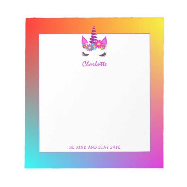 Unicorn Be Kind Stay Safe  Cute Personalised Notepad (Front)